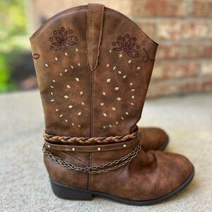 Flex west cowgirl brown faux leather boots big girl size 6m